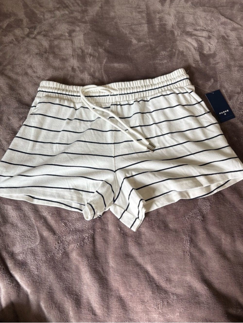 Parke x Target Drawstring Knit Shorts - White/Navy Blue Striped MEDIUM- IN HAND